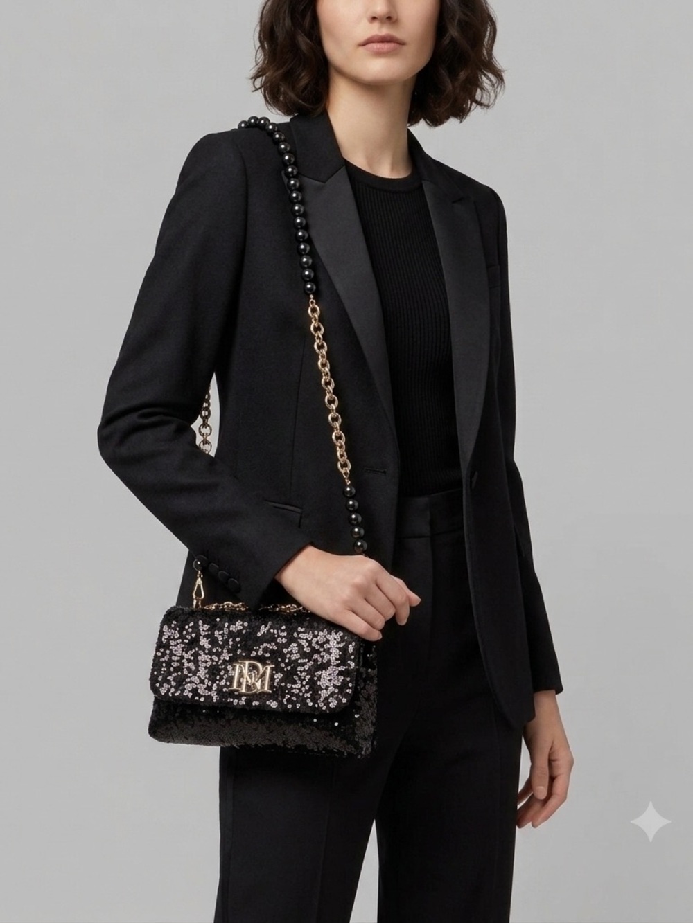 Badgley Mischka Black Sequin Crossbody with Gold Logo Hardware NWT - Picture 4 of 5